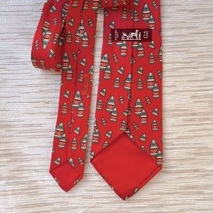 Hermès 100% silk Red matryoshka pattern tie